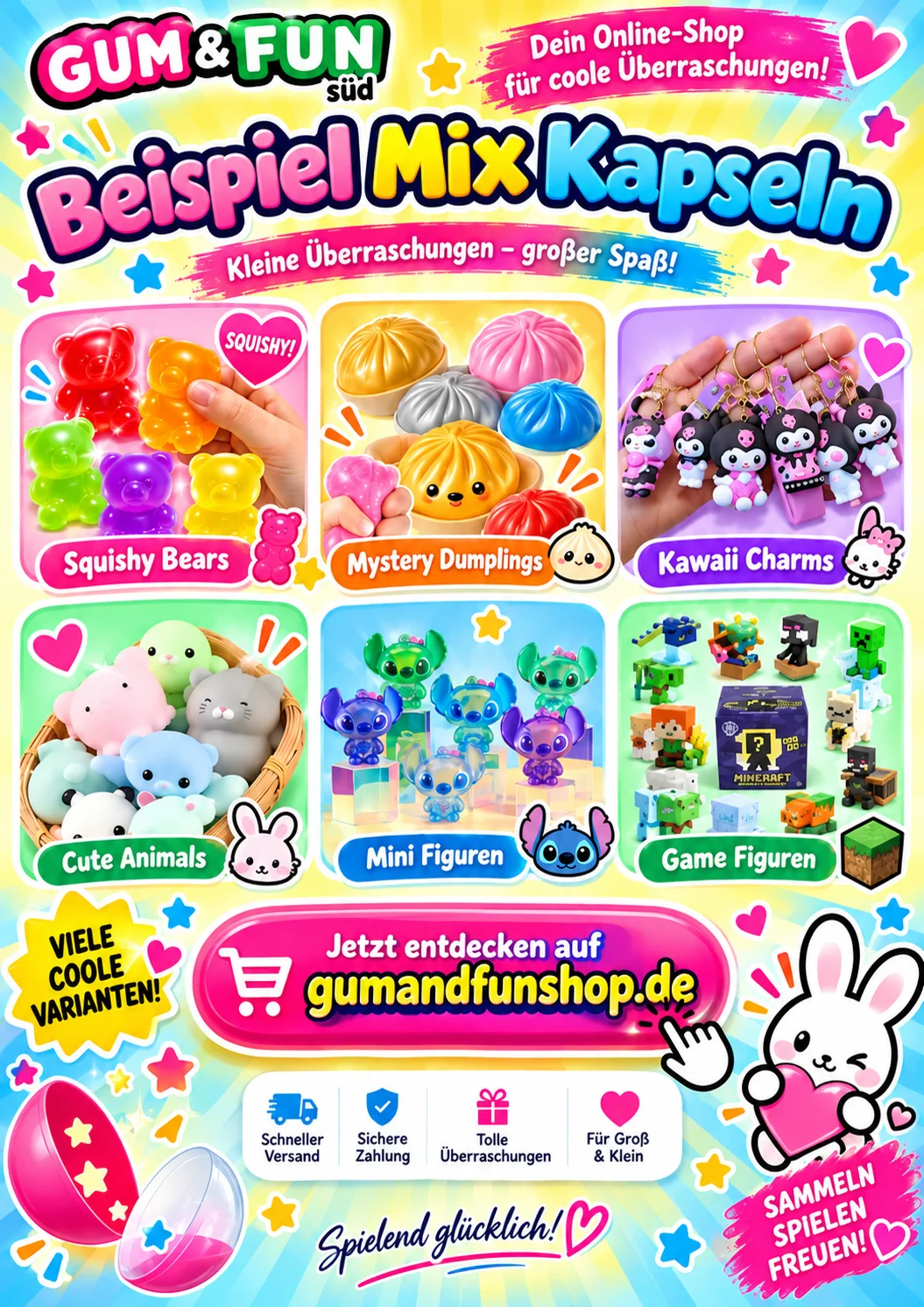Beispielmix mit Spielzeugkapseln und kleinen Überraschungen für Kinder